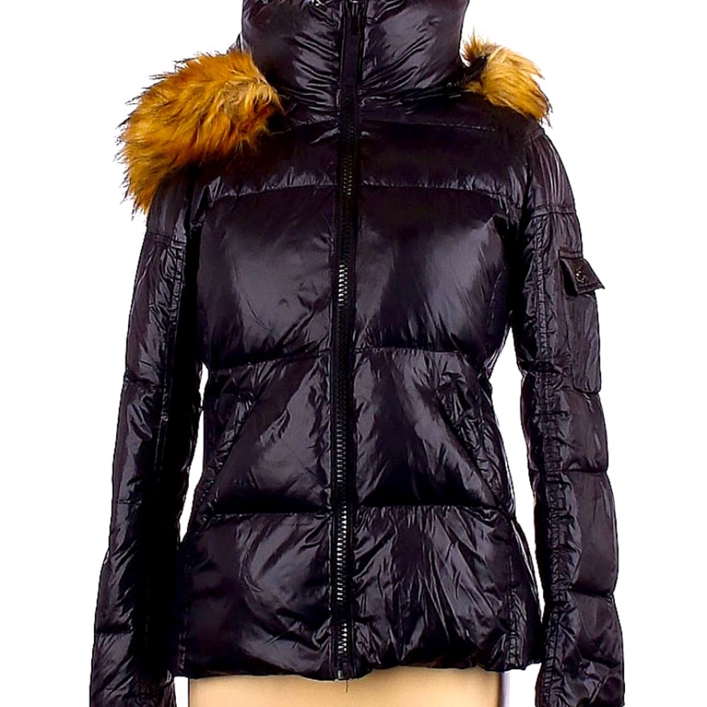 AQUA puffy Jacket Sz L New! Black Never been used. FAUC Fur around the hoodie.